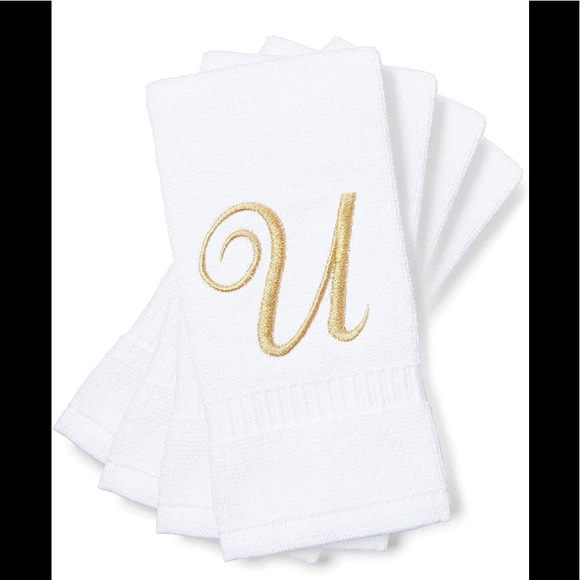 Personalized Monogrammed Towels Set Of 4 - 100% Cotton Velour Fingertip Hand Towels With Silver Initials - View #11